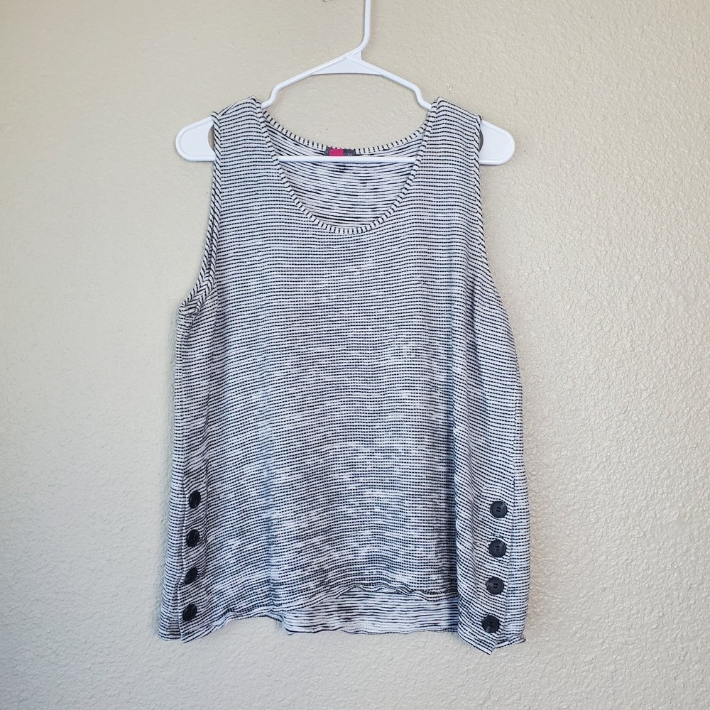 VINCE CAMUTO Women's Sleeveless Striped White/Black Blouse Top Size Xl‎ Casual